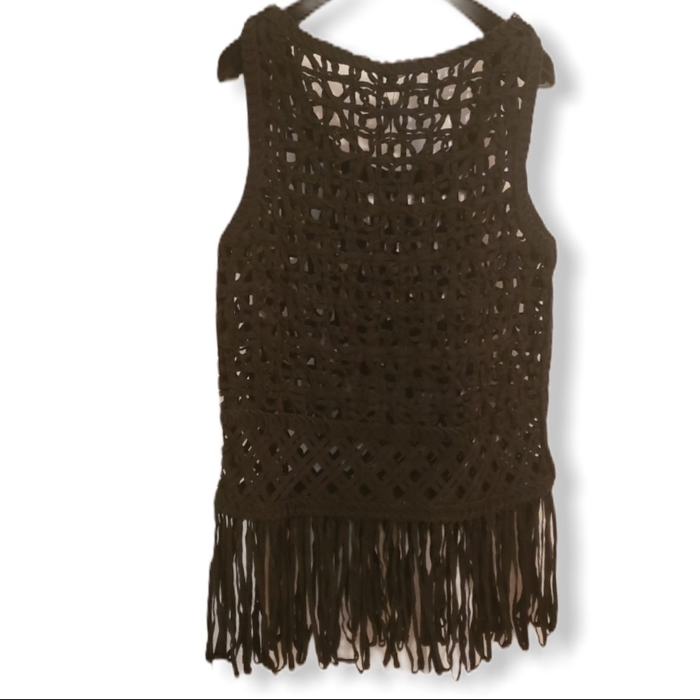 ENDLESS ROSE Black Boho Caged Net Fringe T… - Picture 2 of 4